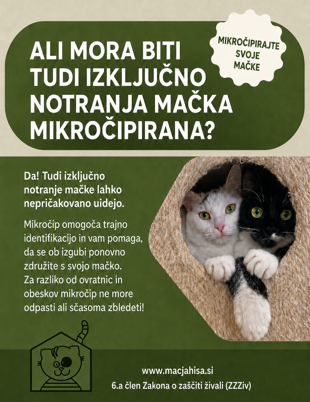 Ali mora biti tudi izključno notranja mačka mikročipirana?